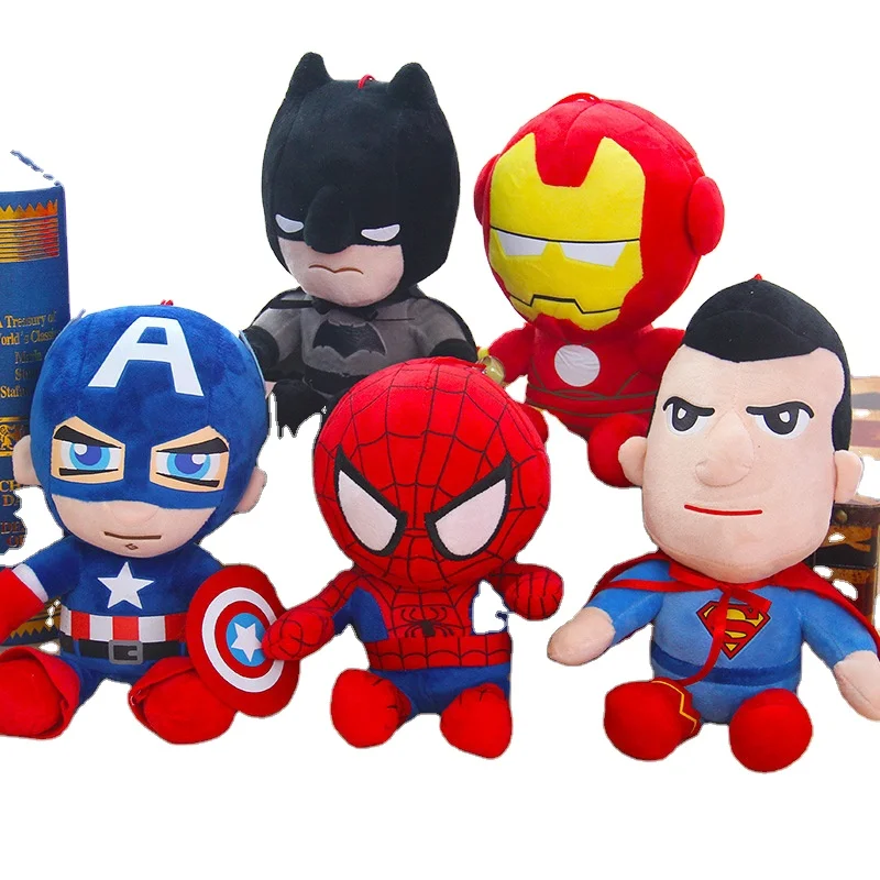 Cheap Wholesale 27CM Cartoon Movie plush Doll Hero Spiderman America Captain Bat man Man iron plush Stuffed toys children gifts