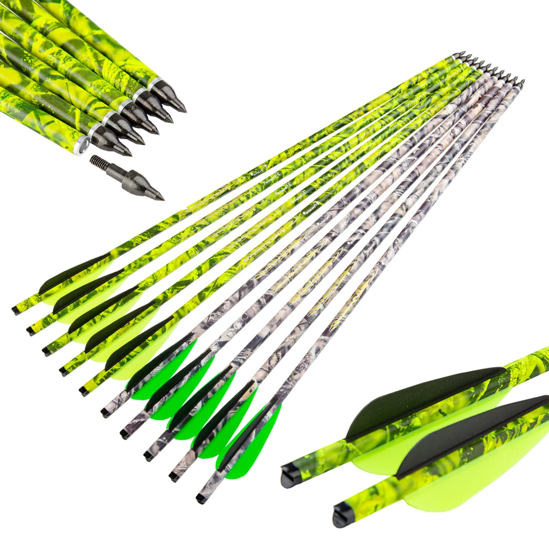 Pinals Crossbow Bolts Pure Carbon 16 18 20 22 Inch Shaft Camo Design for Crossbolts Hunting Bow Arrows