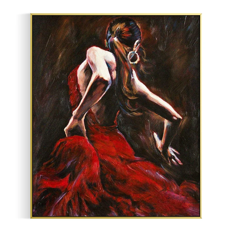 Modern art abstract red dress beauty portrait decorative painting professional handmade custom figure oil painting