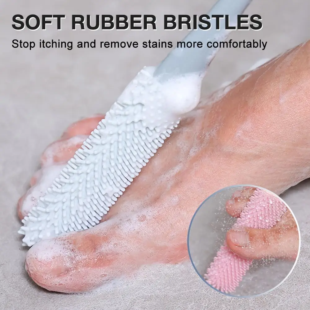 Toe Gap Cleaning Brush Long Handled Silicone Toe Crevice Cleaning Brush & Exfoliating Brush Foot Scrubber in Shower