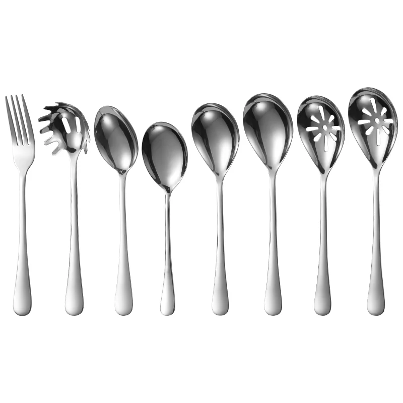 Hotel Long handle Stainless Steel Buffet Spoon Fork Cutlery Rice Salad Big Serving Spoon And Fork Cutlery for Restaurant