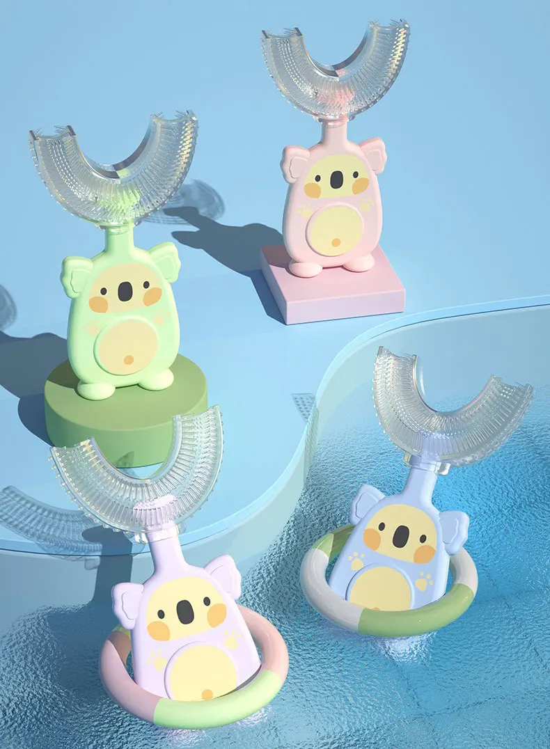 New Design Food grand silicone Baby Kid Cartoon Animal U Shape Toothbrush For Children