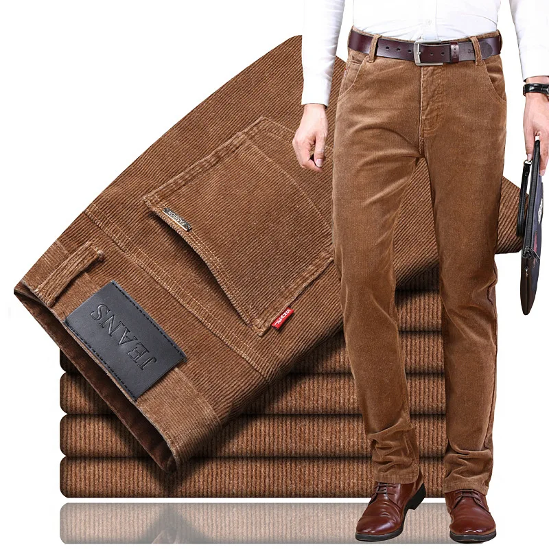 Mens Casual Slim Fit Straight Long Trousers Formal Dress Leisure Pants Loose Corduroy Pants For Men