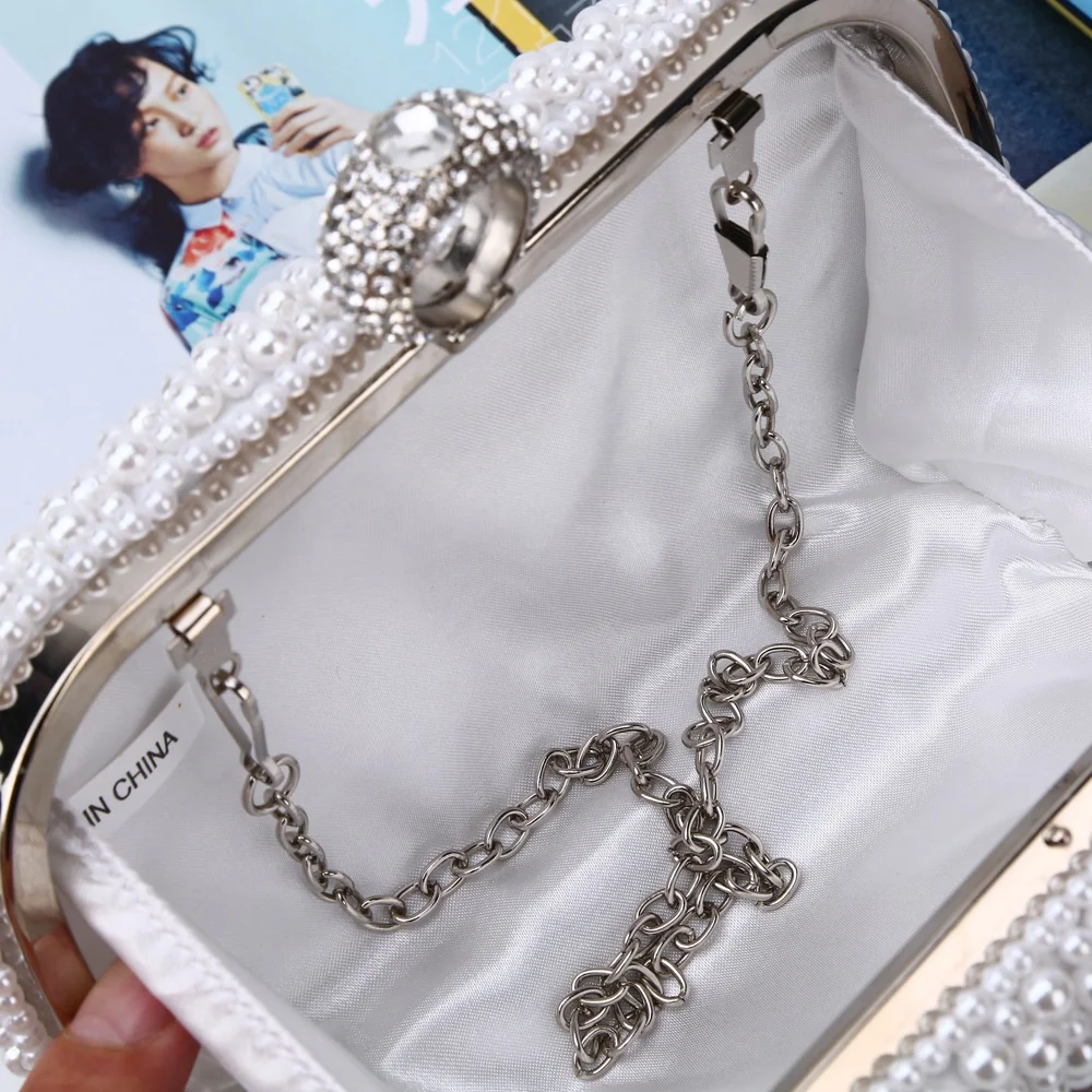 2019 Luxury Rectangle Elegant chain party Crystal pearl evening bag bridal women clutch bags