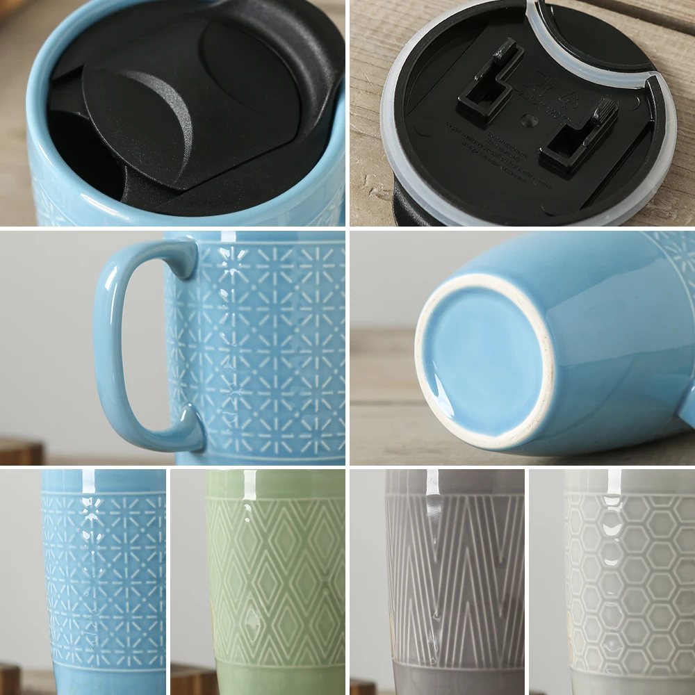 Tasse Casual On-glazed Blue Drinkware 2023 Cups Embossed Customised Stoneware Mugs Nordic Ceramic Coffee Travel Mug with Lid