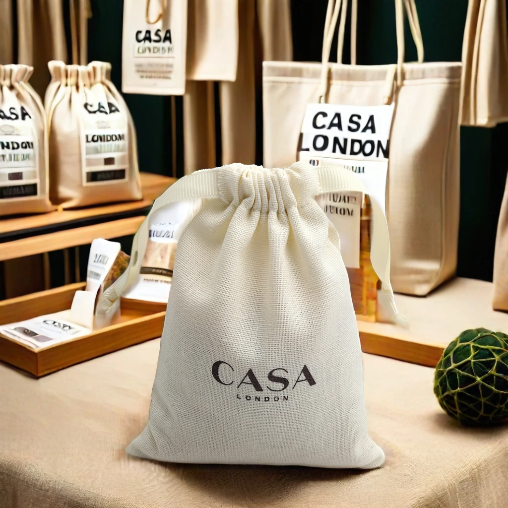 Custom Logo Recyclable Cotton Drawstring Bag Dust Muslin Pouch for Secure Cosmetics Packaging