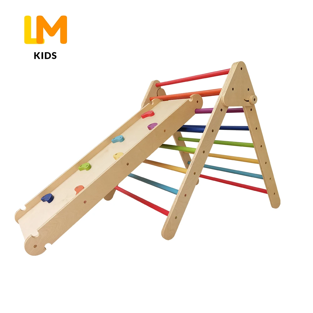 Montessori natural color wooden plywood birch climbing children indoor play gym toys folding pickler triangle