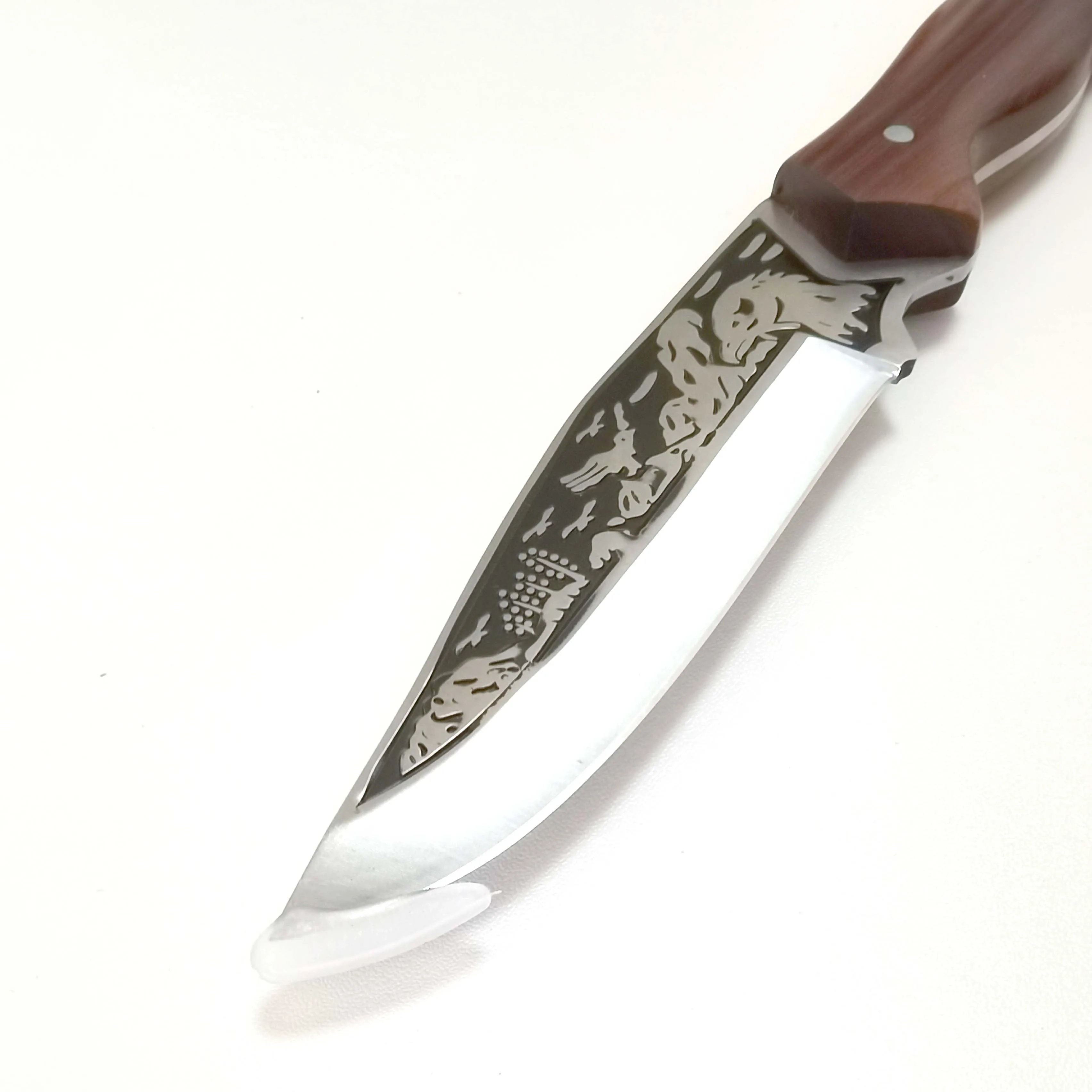 Hunting Steel Blade Non Slip Damascus Blade TPR Handle Fixed Blade Camping Kitchen Knife With Sheath