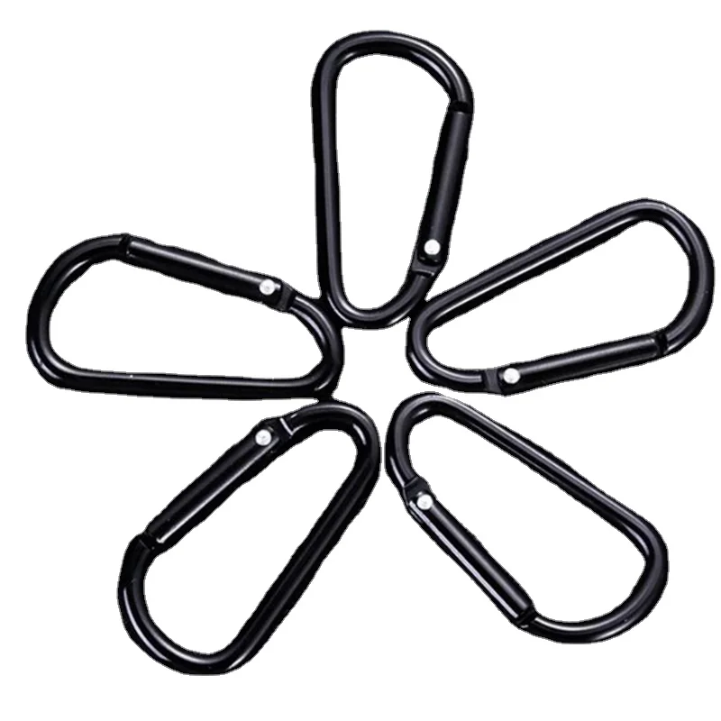 HXY 46.5*24.4*4MM Custom One White Pin D Shape Small Black Bag Carabiner Hook Black Carabiner Hook For Strap, Camping, Hiking