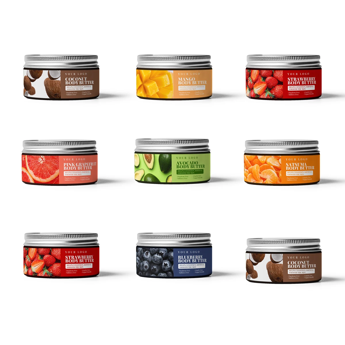 Natural organic vegan skin lightening body butter lemon coconut oil turmeric peach shea papaya strawberry mango body butter