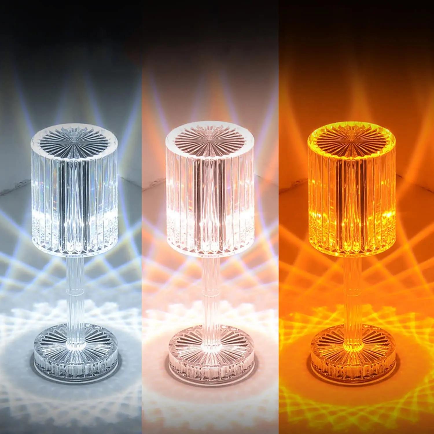 Crystal Touch Decoration Home Decor Table Lamp Desk Indoor Lighting Luxury Rose Sensor Rechargeable Usb Rgb Led Room Night Light