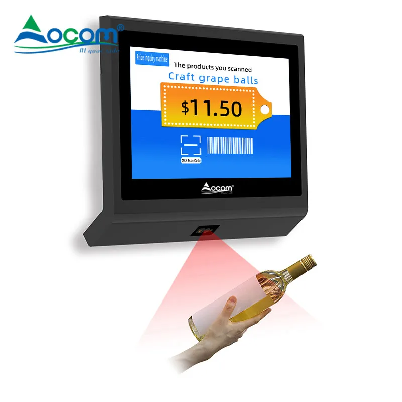 OCPC-003 OCOM 11.6 Inch Windows Android 2D Barcode Scanner Wall Mounted Price Checker With Poe For Supermarket Airport Passport
