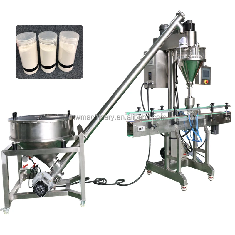 stainless steel manual auger screw filler bottle food seasoning chili pepper milk powder filling machine with conveyor