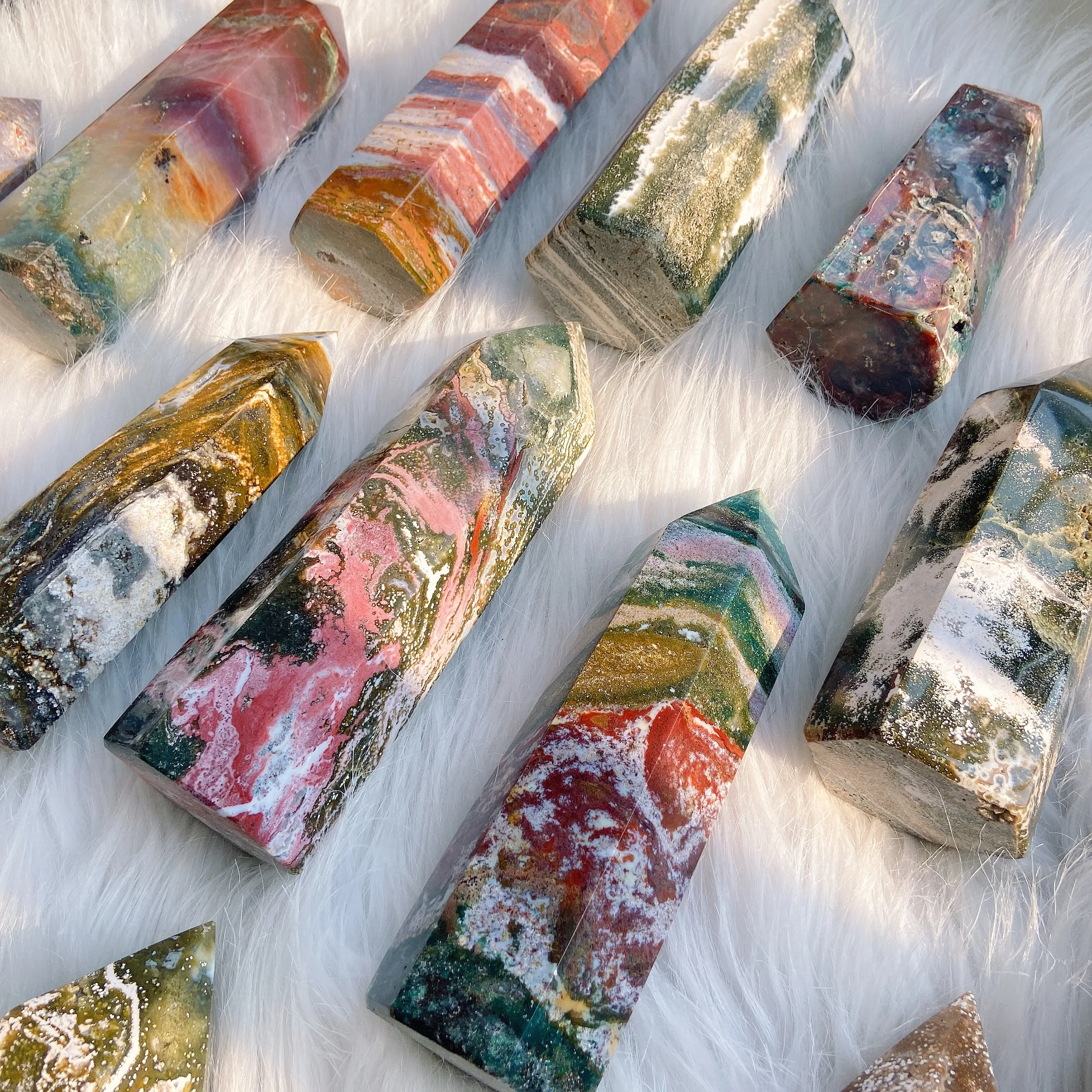 hot sale 2022 donghai crystal Superior Quality colorful ocean jasper oj tower  Energy healing Crystal Crafts points tower