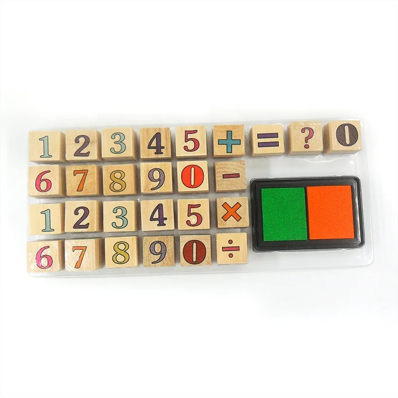 Children Toys Custom Personalised Alphabet Letter Number Wooden Stamp Set for Kids With Ink Pad