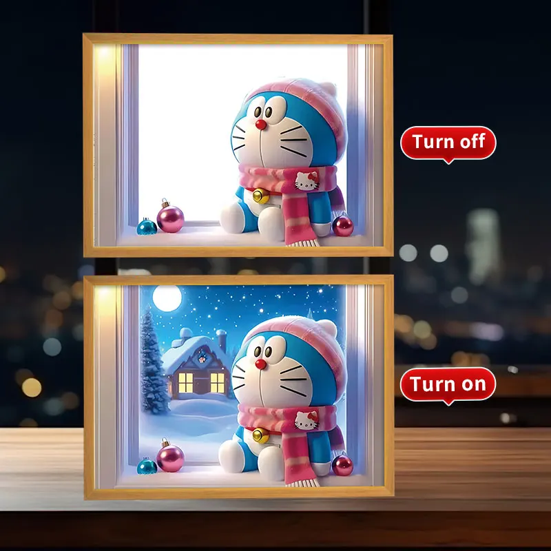 Hot Selling A4/A5 Doraemon Anime Peripherals Light Frame Wooden Photo Frame