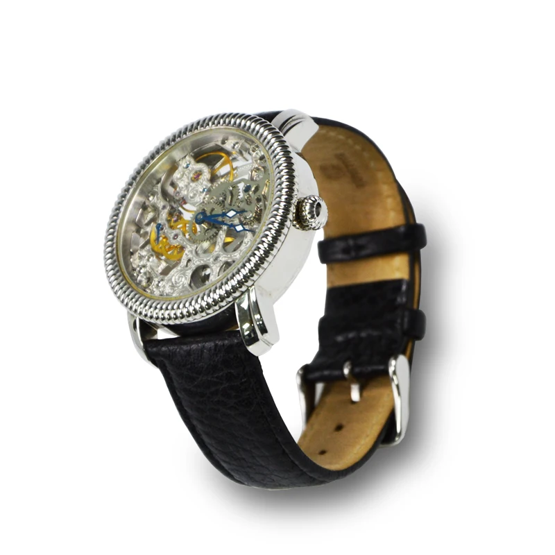 2022 fancy oem luxury men transparent hollow out hand custom logo skeleton mechanical automatic leather watch
