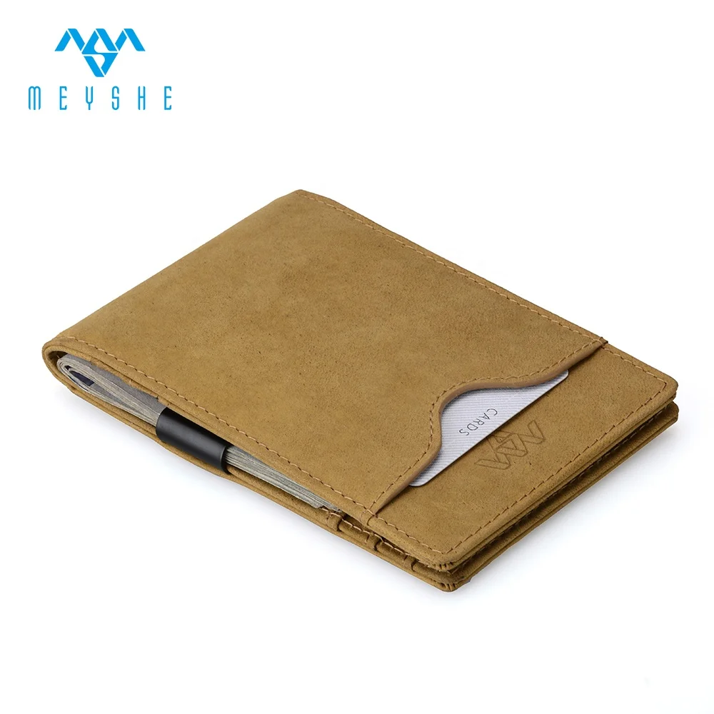 Custom crazy horse genuine leather slim black metal money clip with cardholder