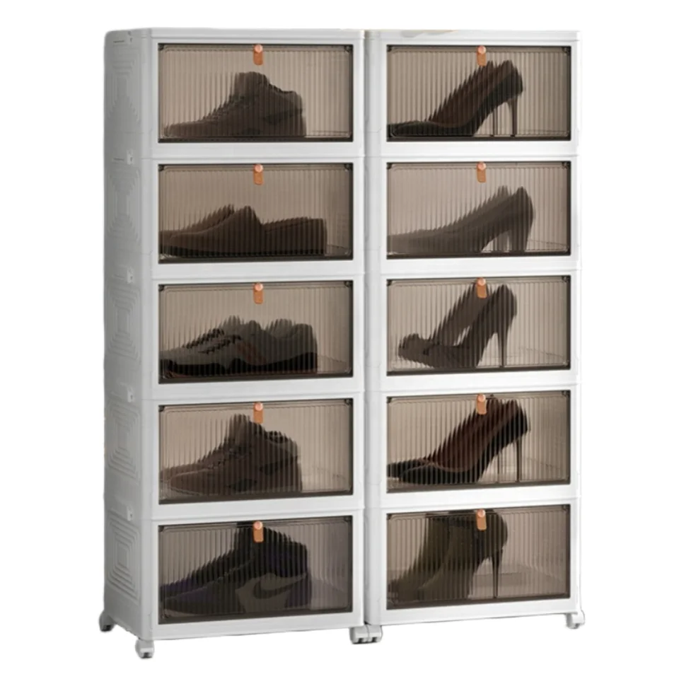 Muti-layer shoe organizer storage organiser for home Dustproof sneakers high wheels boxes Transparent folding shoe storage box