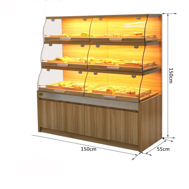 Meicheng Wholesale Bakery Furniture Bread Display Cabinet Wood Frame Donut Display Case Dessert Shop Bakery Rack