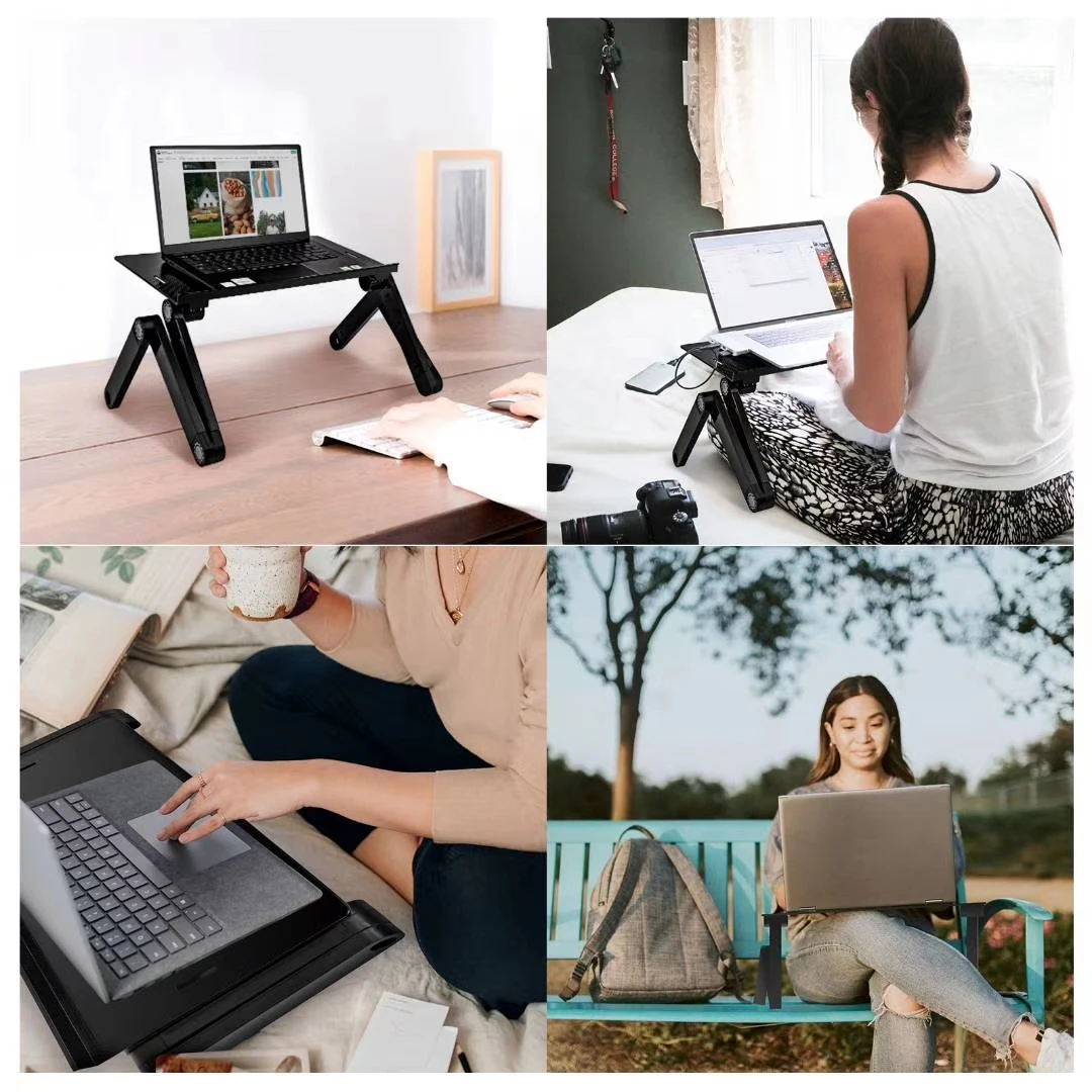 Heat dissipation aluminium alloy panel+ABS cooling folding computer desk table lazy bedroom bed lap desk