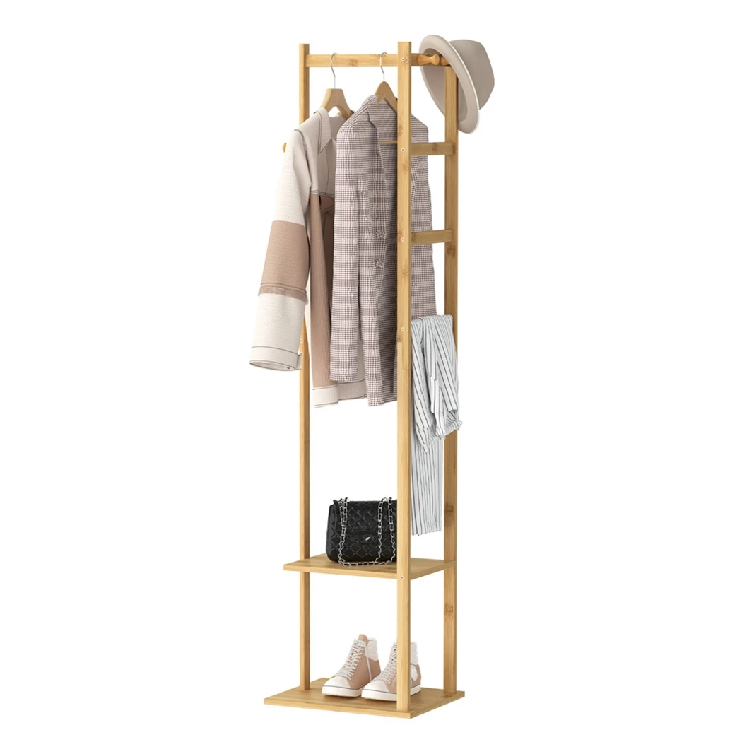 Heavy Duty Bamboo Coat Stand Freestanding Corner Clothes Rack with Hook