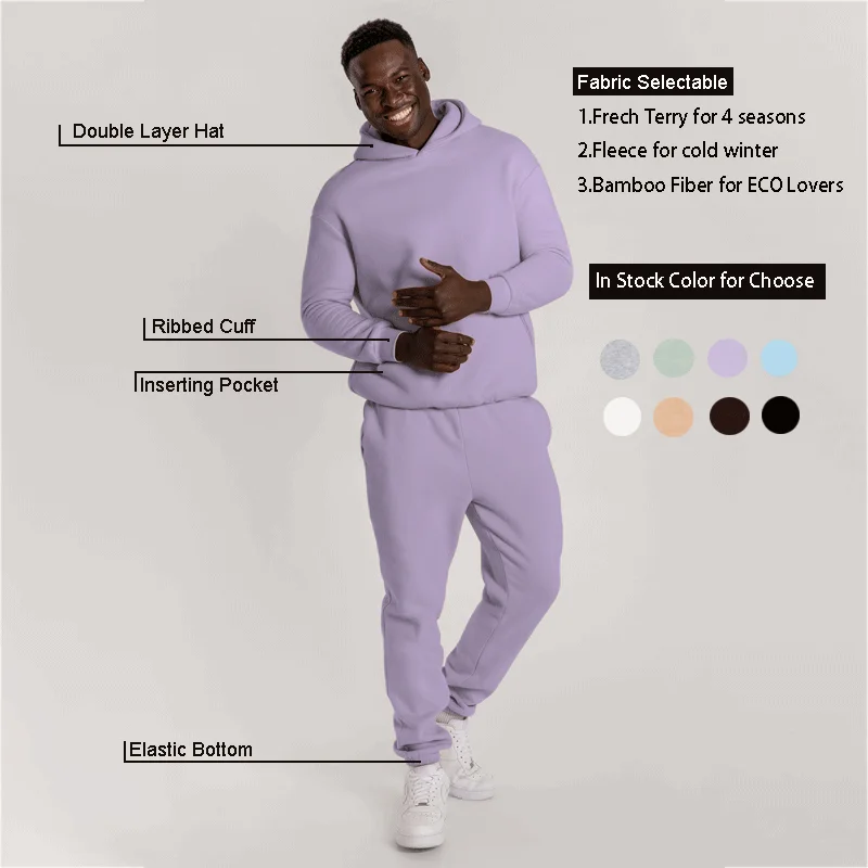  unisex track suit plain jogger 2 piece pants set jogging sweatsuit sportswear custom logo 100% cotton sweat men