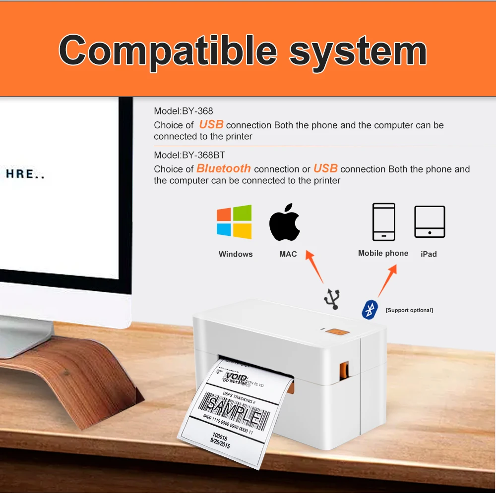 IPRT QIRUI  3inch 80mm thermal shipping label printer a6 sticker waybill thermal printer with bluetooth