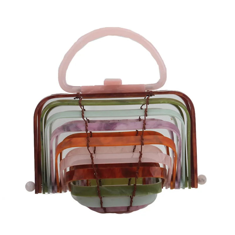 New Brand Hollow Out Bamboo Weaving Bag Acrylic Purse Box Clutch Evening Bags On Vacation Sandy Beach