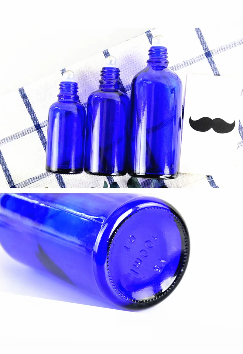 Glass ball Oil bottle blue essence cosmetic refill 5ml15ml 20ml 30ml 100ml  essential round glass bottle with plastic black lid
