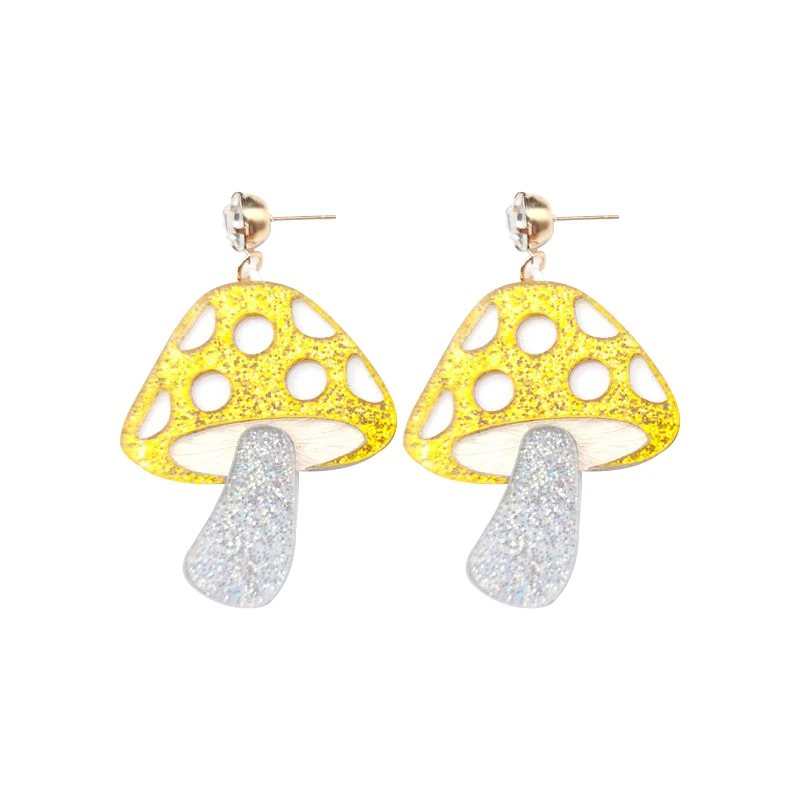 Hyperbole Glitter Powder Mushroom Shape Acrylic Earrings Exaggerated Funky girls Punk stud Earrings Jewelry Gift