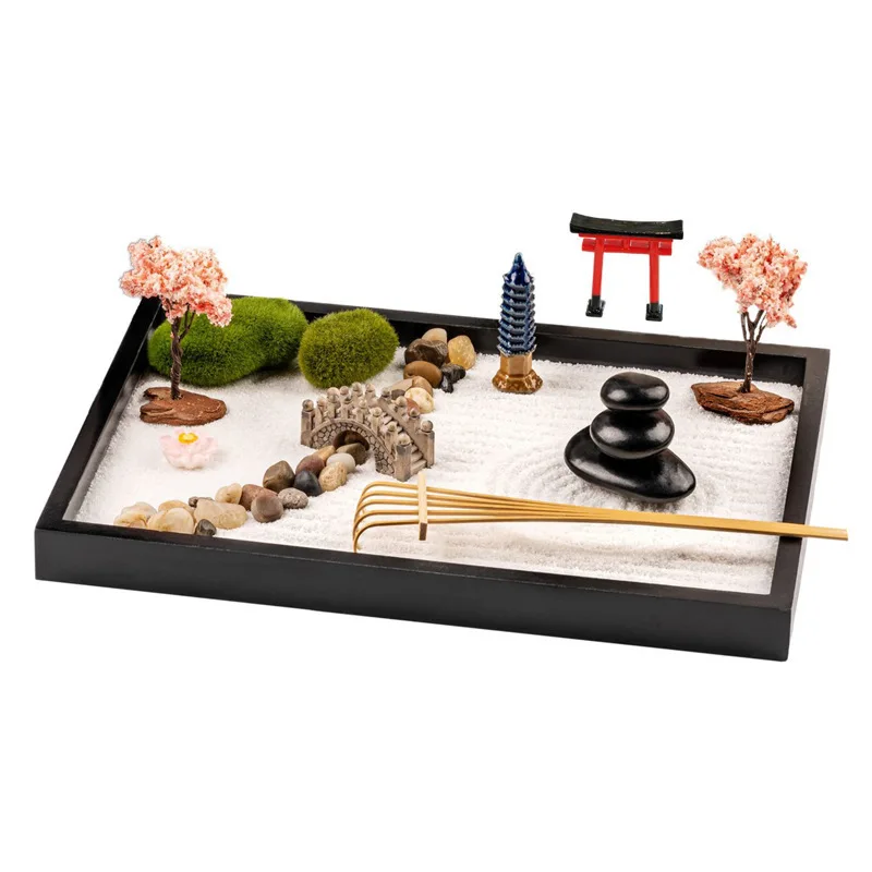 Zen sand table creative decoration set Japanese dry landscape retro resin crafts sitting room desk Decoration Zen Buddha Garden