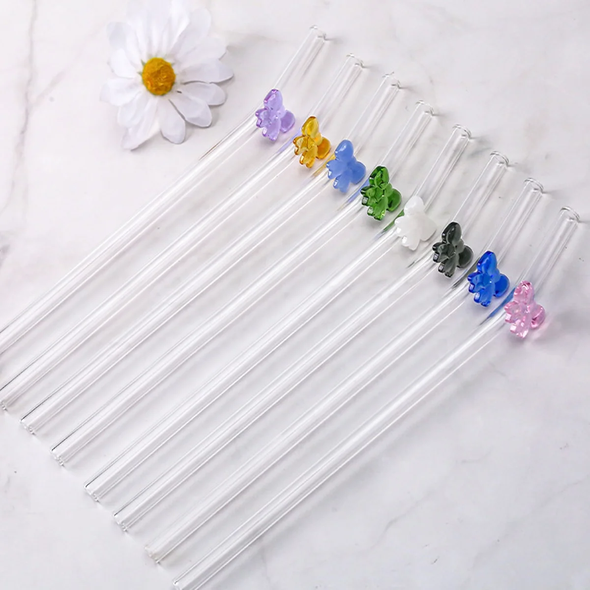 Cute Bow Glass Straws Borosilicate Glass Straws 8mm