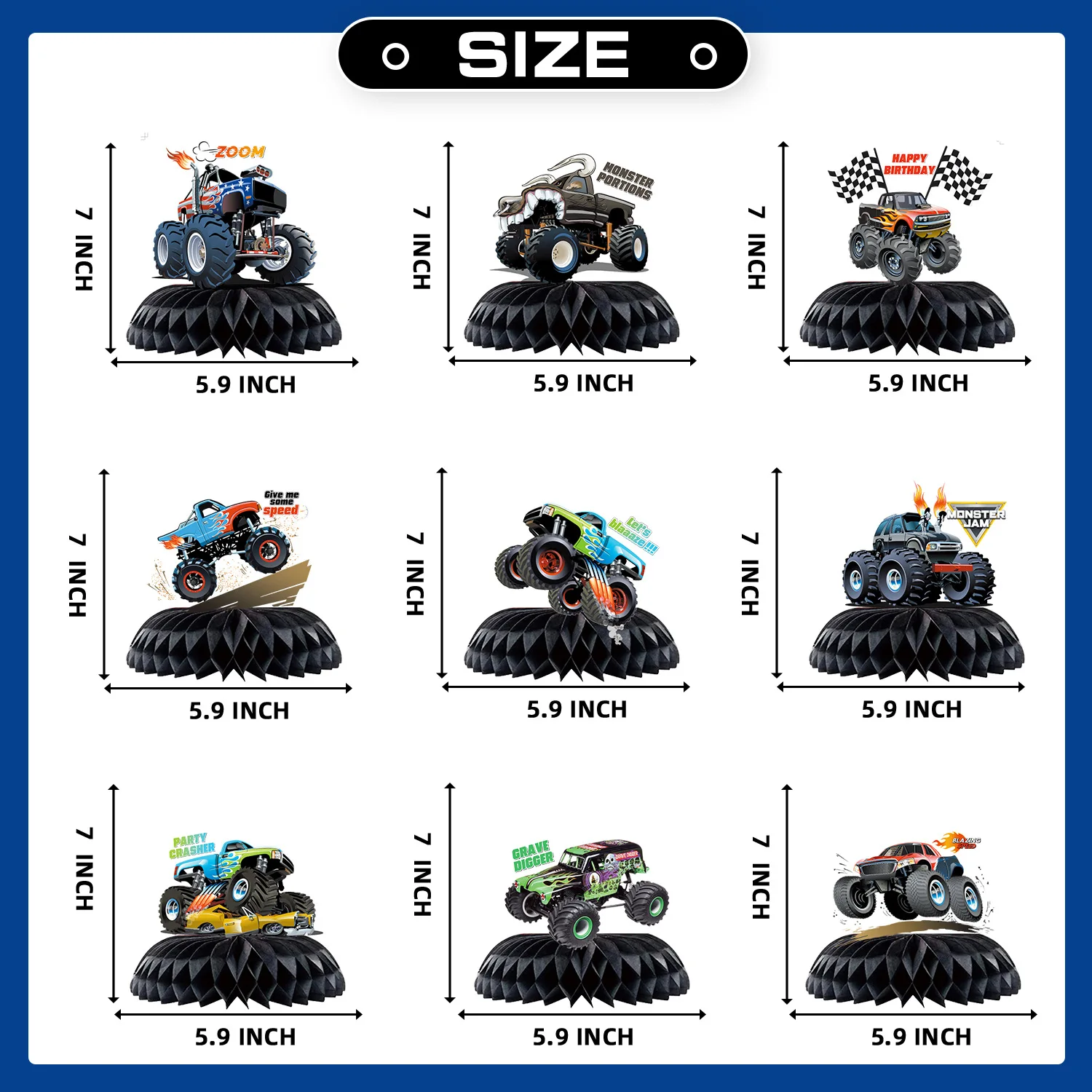 Zhiqu Bigfoot Car Honeycomb Monster Truck for Birthday Party Floor Games and Decorations