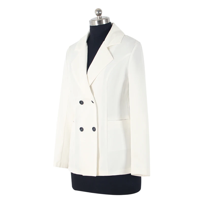 Slim Fit Double Breasted Blazer Coat For White Office Clothing Women Suit Jacket