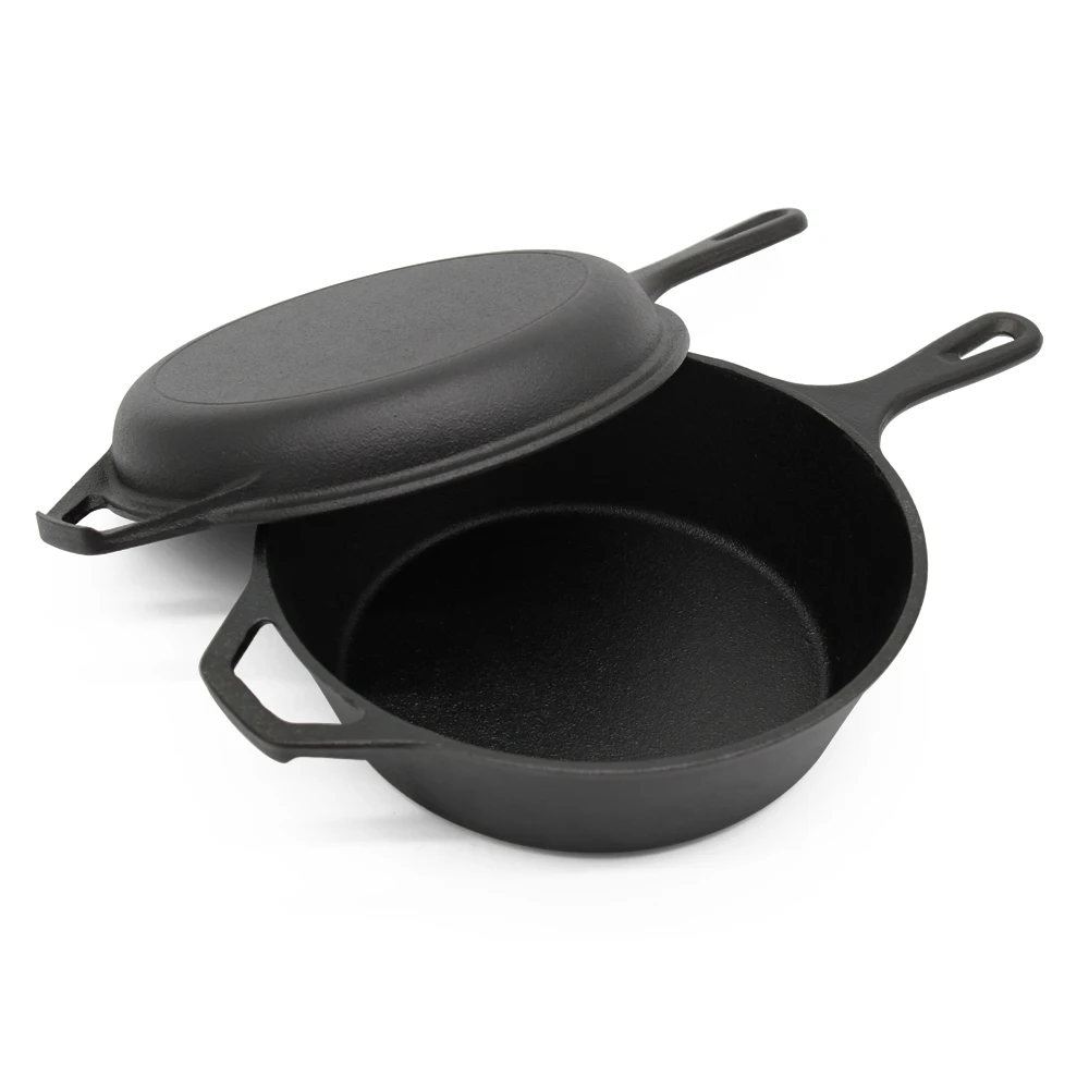 3QT Dutch Oven with Skillet Lid High Quality Cookware 2-In-1 Combo Cooker Non Stick Casserole Pre-Seasoned Cooking Pot Set