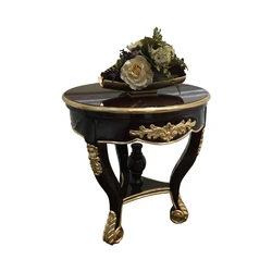 MO LAN Small round European coffee table Solid wood corner of the living room Luxury Wine red paint penang gold leaf edge a few