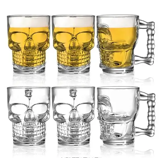 500ml 18oz skull shape glass beer mug handle drink cups iced cold drinking glass mugs
