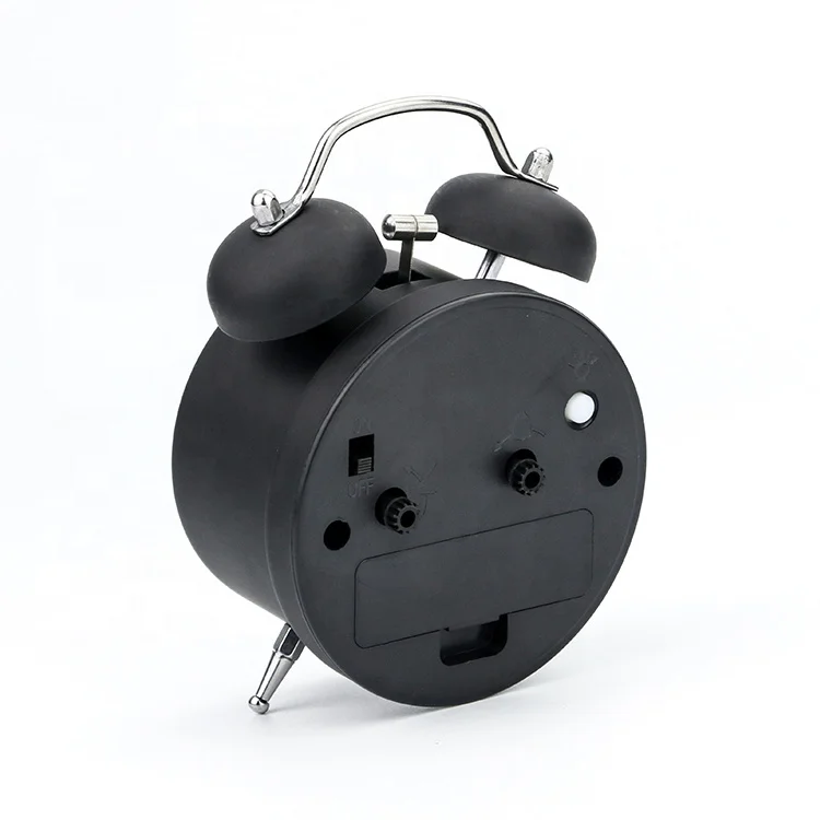 KH-CL092 Round Black Classic Table Retro Double Bell Mechanical Metal Alarm Clock