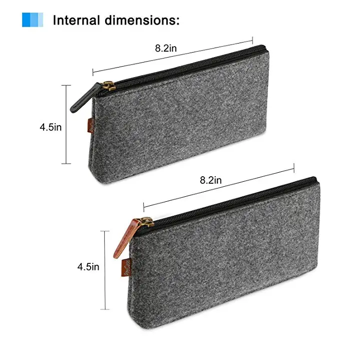 Heli Custom Dark Gray Students Stationery Felt Zipper Pencil Case Pen Bag