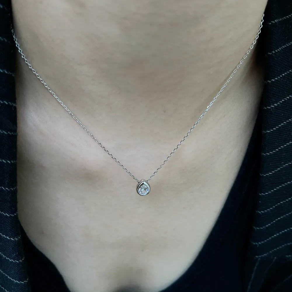 S925 Sterling Silver Droplet Shape Zircon Light Luxury Japanese and Korean Simplicity Chain for  Women Necklaces With Names