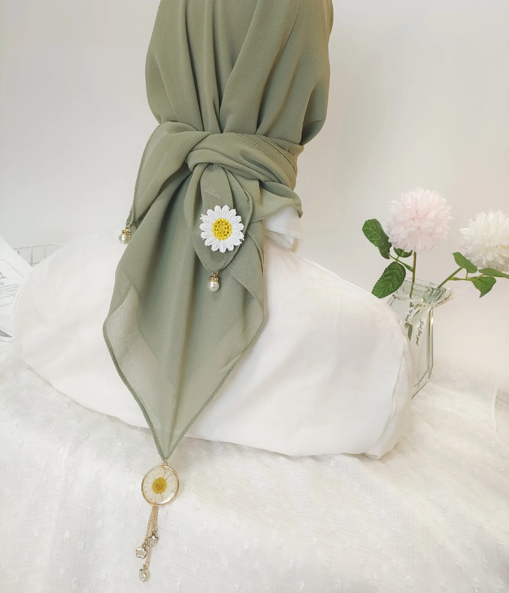 Wholesale Muslim Instant Hijab Ready To Wear Islamic Shawls Turban with Flowers Scarfs Chiffon Head Wrap