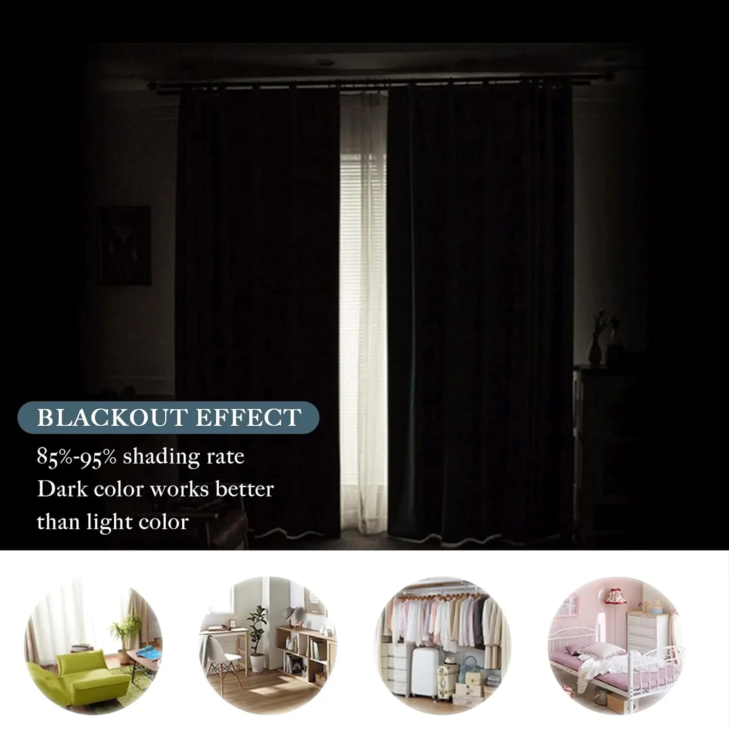 Blocking Panels Blackout Window Curtain Rod Pocket Thermal Insulated Curtains Energy Saving for Living Room/Bedroom 42x45in Long