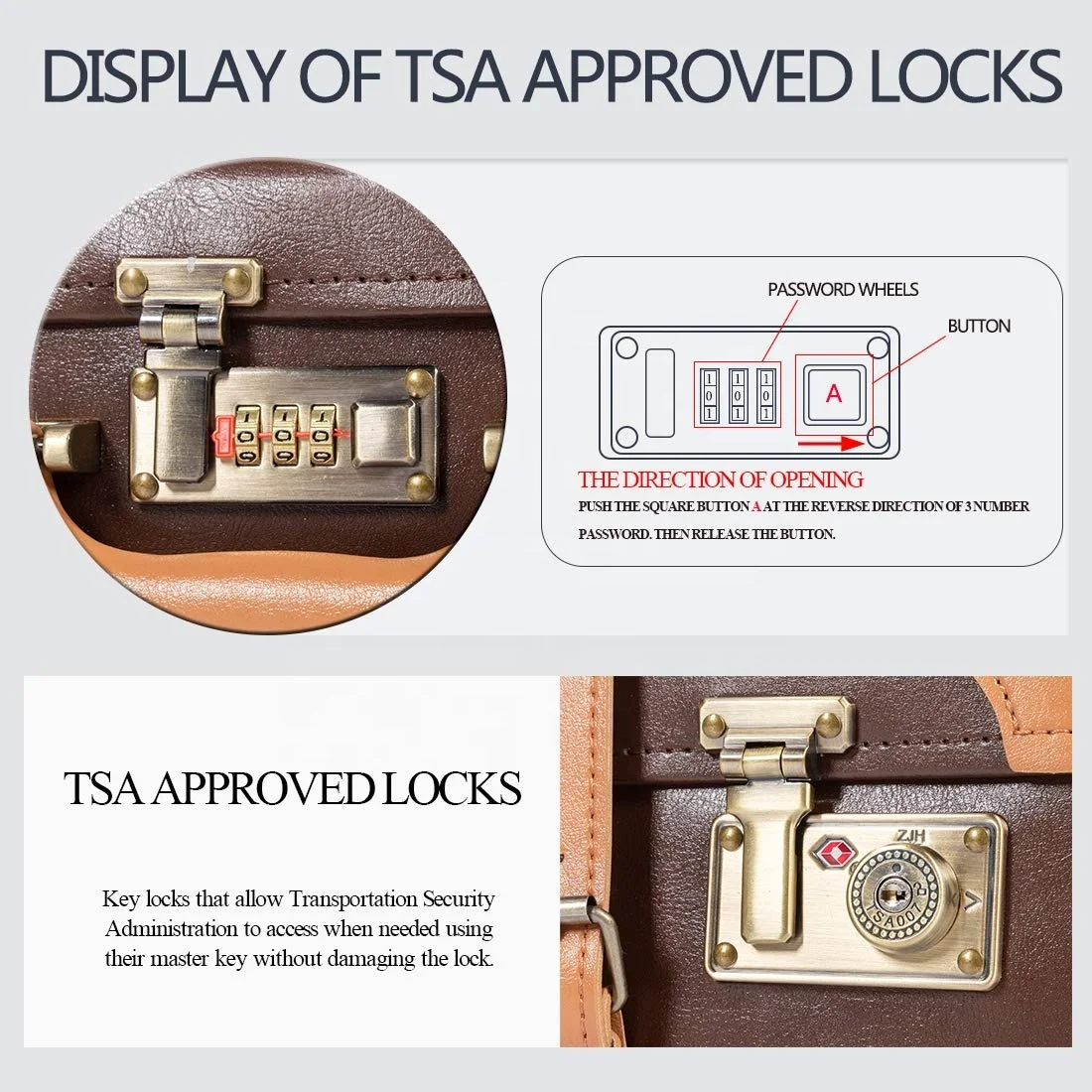 TOURBON VINTAGE LUGGAGE PU TROLLEY SUITCASE WITH LUGGAGE BAG