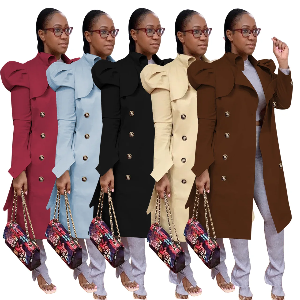 
YD8334 2021 new arrival fall ladies jacket coat long sleeves full length button printed long women jacket clothing coat 