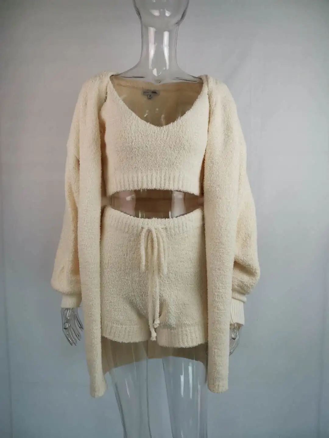 
sweater for women sweater twinset cardigan Crop Top and Shorts fashion 3 piece set women knitted sweater suits 