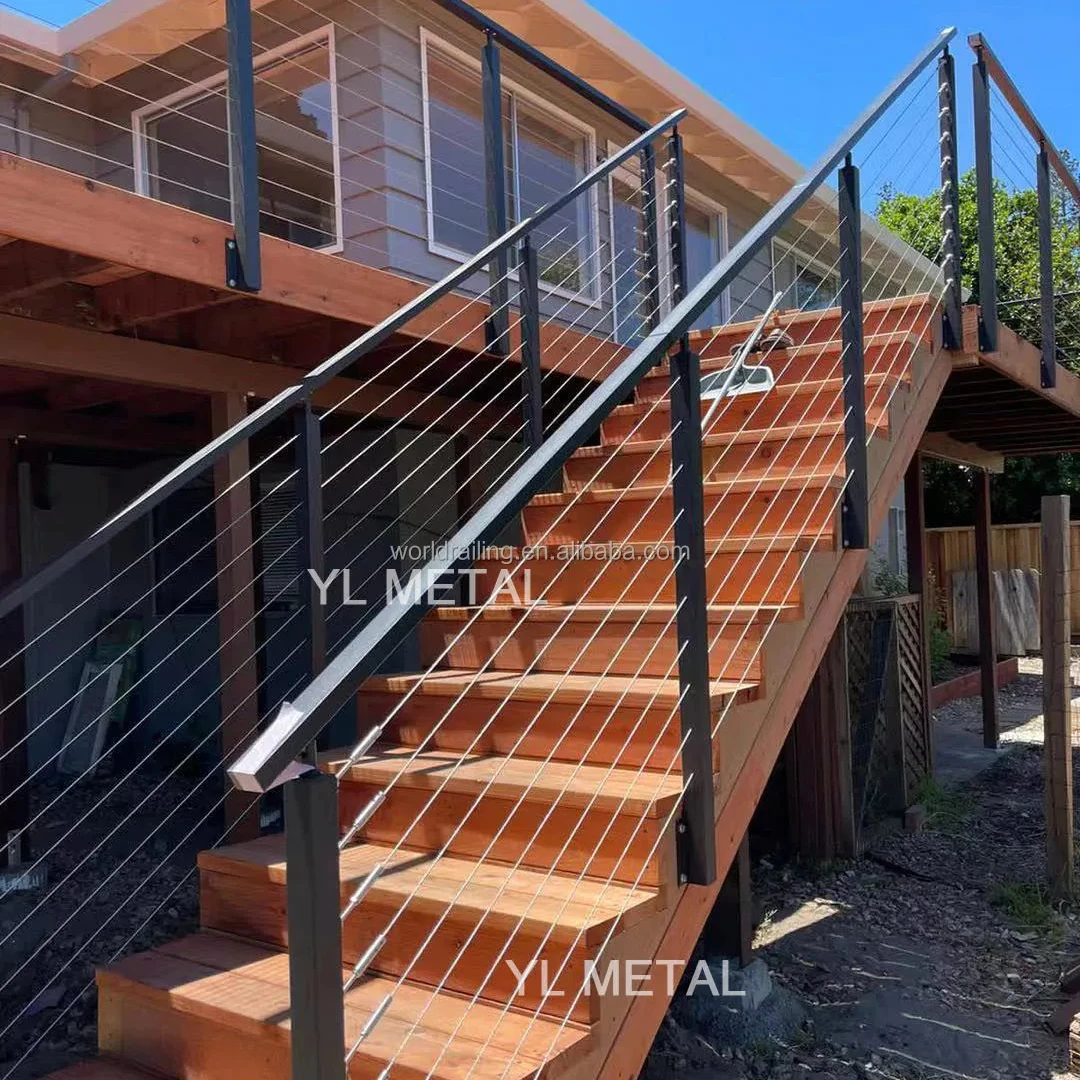 YL low maintenance black metal cable railing side mounted for Hotel decoration