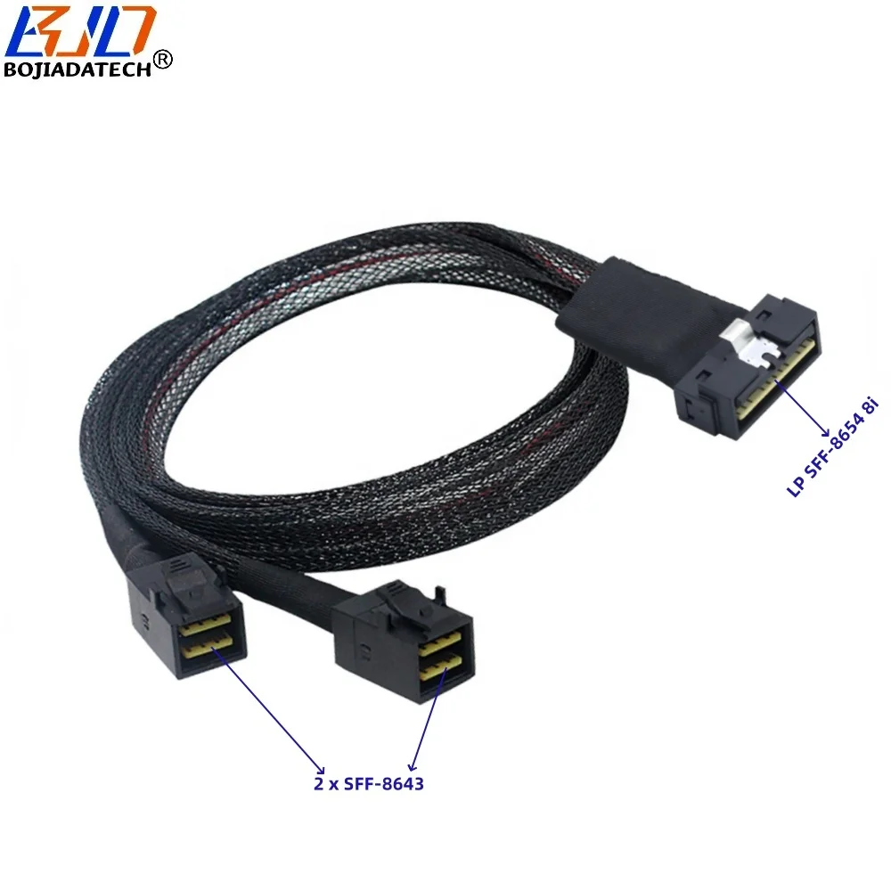 PCI-E SAS4.0 LP SFF-8654 8i 74PIN Host to 2 x Mini SAS SFF-8643 Server Hard Disk Splitter Data Connection Cable 0.5M 0.8M 1M