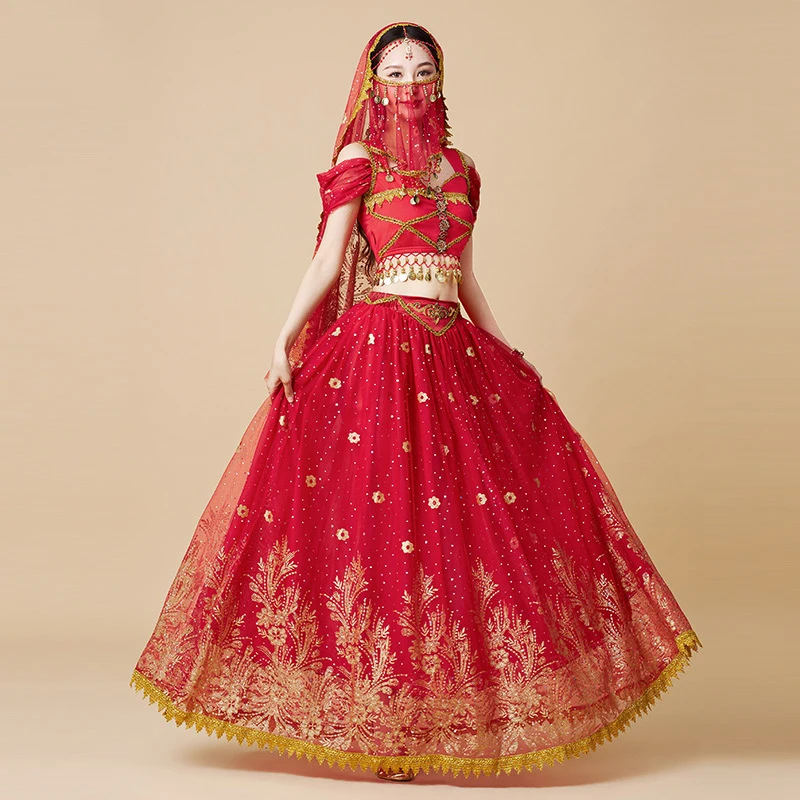 Ladies Halloween Dress Up Shiny Golden Pattern Indian Cosplay Aladdin Jasmine Princess Belly Dance Bollywood costumes for adult