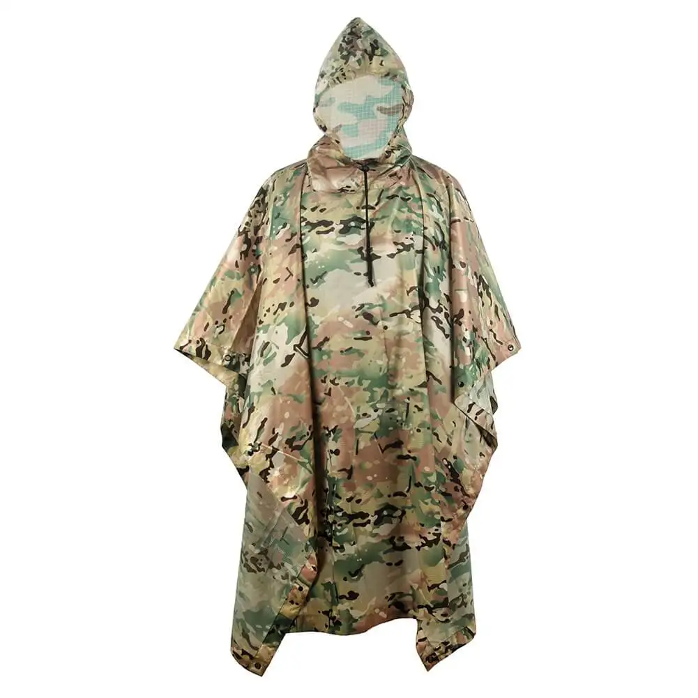 Hunting PVC waterproof camping coat  OEM Covert bionic Ghillie suit cloak camouflage raincoat Multi function tent